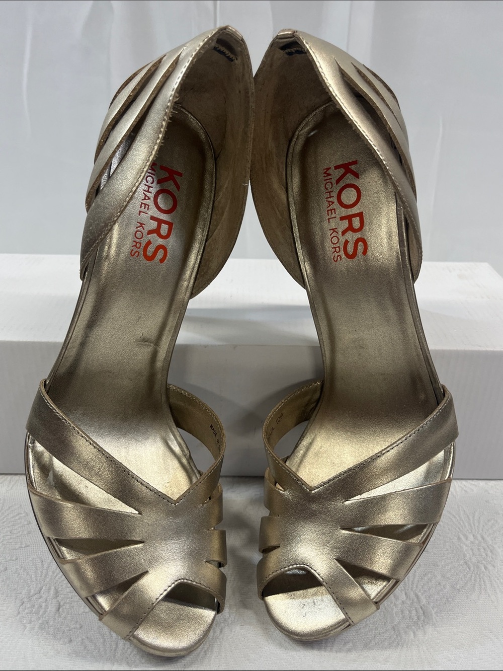 Women's Metallic Gold Peep-Toe Heels - Picture 3 of 9
